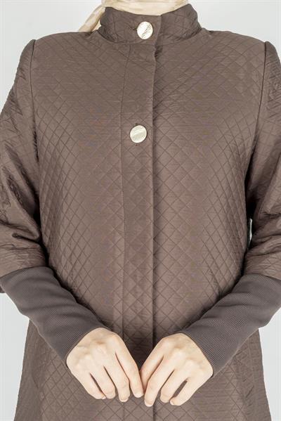 Kapitone Uzun Tesettür Kap Kahve OTW36299