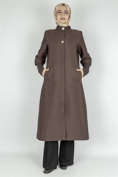 Kapitone Uzun Tesettür Kap Kahve OTW36299