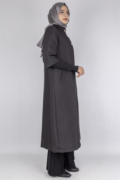 Kapitone Uzun Tesettür Kap Siyah OTW36299