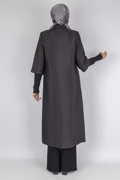 Kapitone Uzun Tesettür Kap Siyah OTW36299