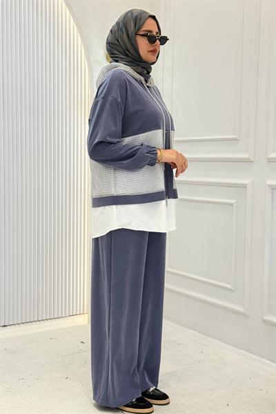 Kapüşonlu Büyük Beden Tesettür Takım İndigo OTW505