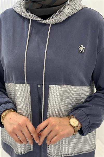 Kapüşonlu Büyük Beden Tesettür Takım İndigo OTW505