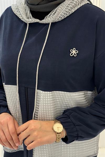 Kapüşonlu Büyük Beden Tesettür Takım Lacivert OTW505