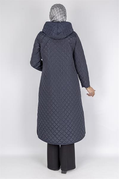 Kapüşonlu Çıtçıtlı Kapitone Tesettür Kap Lacivert OTW36309