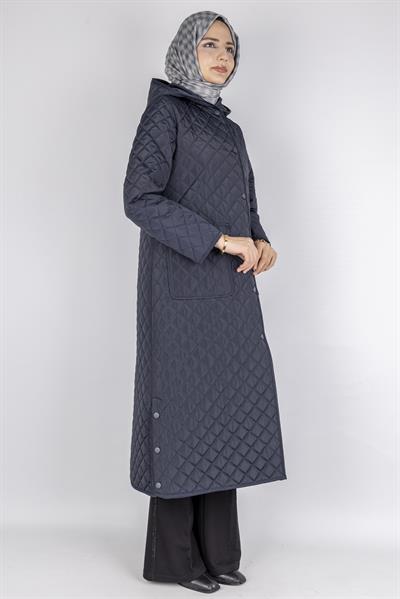 Kapüşonlu Çıtçıtlı Kapitone Tesettür Kap Lacivert OTW36309