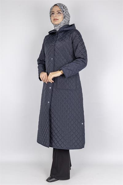 Kapüşonlu Çıtçıtlı Kapitone Tesettür Kap Lacivert OTW36309