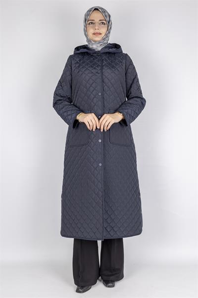 Kapüşonlu Çıtçıtlı Kapitone Tesettür Kap Lacivert OTW36309