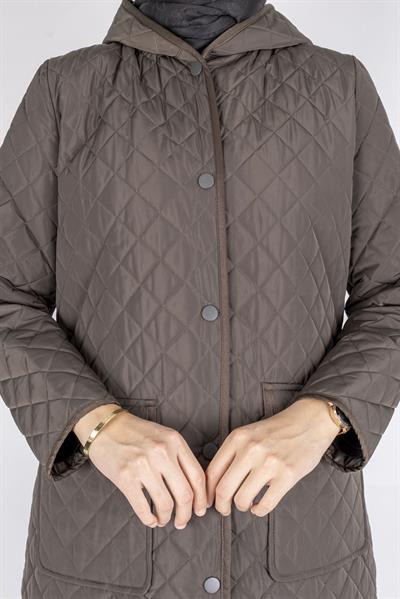 Kapüşonlu Çıtçıtlı Kapitone Tesettür Kap Haki OTW36309