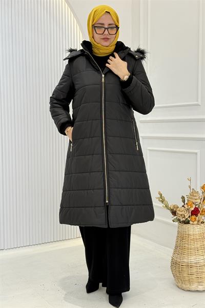 Kapüşonlu Şişme Mont Siyah OTW36257