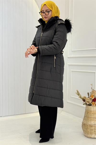 Kapüşonlu Şişme Mont Siyah OTW36257