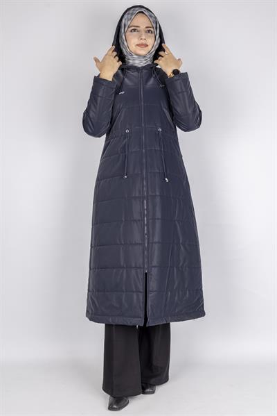 Kapüşonlu Şişme Tesettür Kap Lacivert OTW36310