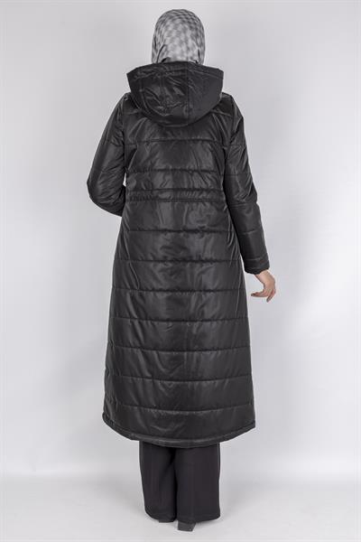 Kapüşonlu Şişme Tesettür Kap Siyah OTW36310