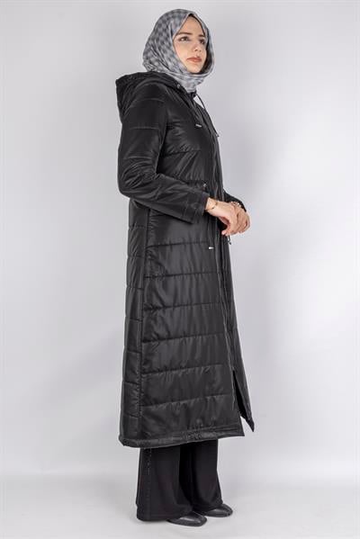 Kapüşonlu Şişme Tesettür Kap Siyah OTW36310