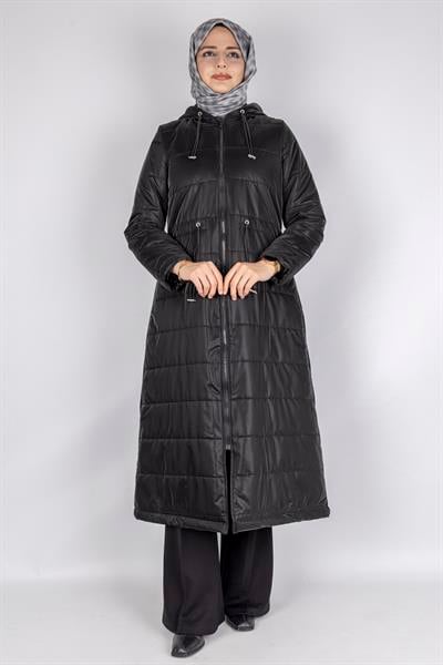 Kapüşonlu Şişme Tesettür Kap Siyah OTW36310