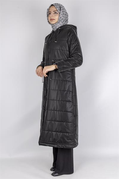 Kapüşonlu Şişme Tesettür Kap Siyah OTW36310