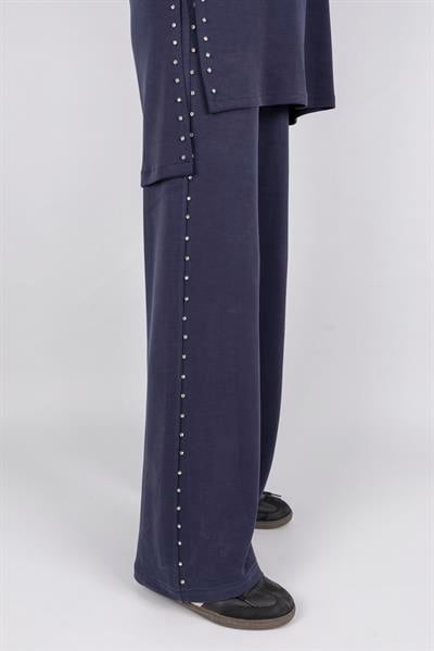 Kapüşonlu Yanları Taşlı Pantolon Takım Lacivert OTW8582