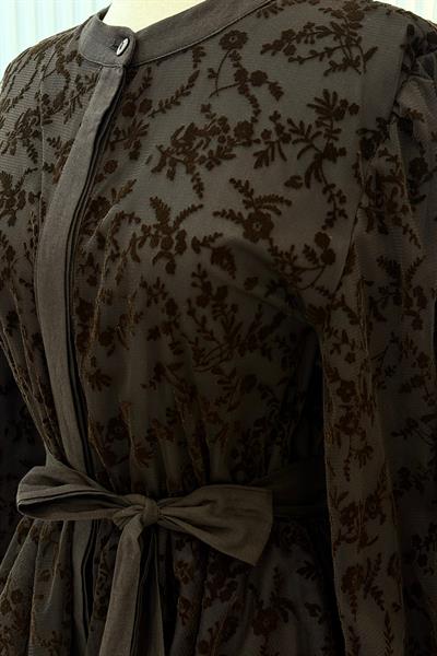 Kat Kat Fırfır Detaylı Dantel Elbise Kahve OTW92081