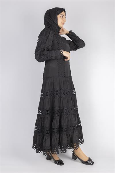 Kat Kat Fisto Detaylı Dantelli Elbise Siyah OTW1164