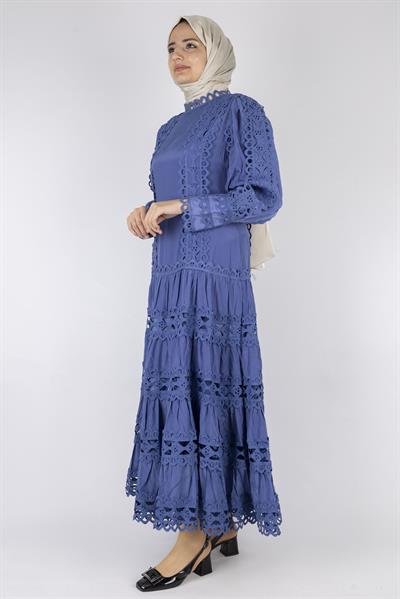 Kat Kat Fisto Detaylı Dantelli Elbise Mavi OTW1164
