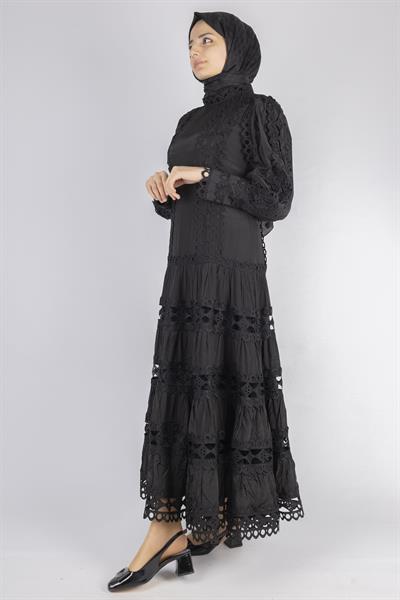 Kat Kat Fisto Detaylı Dantelli Elbise Siyah OTW1164