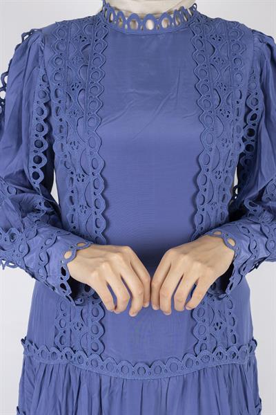 Kat Kat Fisto Detaylı Dantelli Elbise Mavi OTW1164