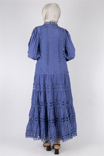 Kat Kat Fisto Detaylı Dantelli Elbise Mavi OTW1164