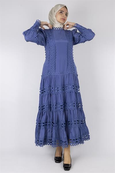Kat Kat Fisto Detaylı Dantelli Elbise Mavi OTW1164