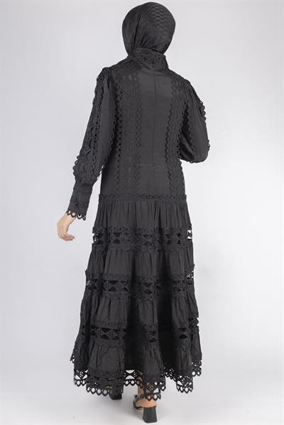 Kat Kat Fisto Detaylı Dantelli Elbise Siyah OTW1164