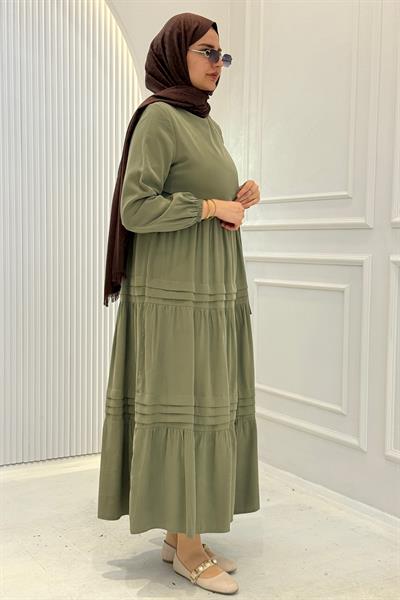 Kat Kat Pileli Yan Bağlamalı Tesettür Elbise Mint OTW5262