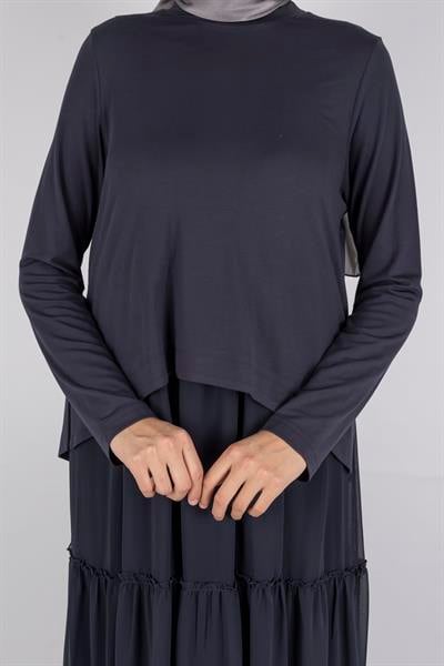 Kat Kat Volanlı İkili Tesettür Elbise Lacivert OTW25164