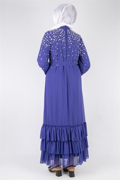 Kat Kat Volanlı İncili Şifon Elbise Parlement OTW4150