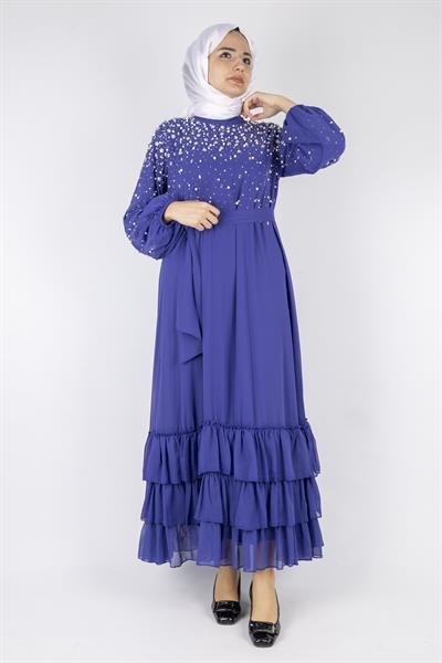 Kat Kat Volanlı İncili Şifon Elbise Parlement OTW4150