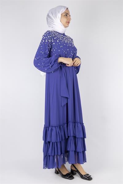 Kat Kat Volanlı İncili Şifon Elbise Parlement OTW4150