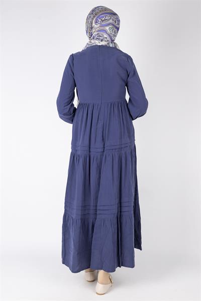 Kat Kat Volanlı Kuşaklı Tesettür Elbise Lacivert OTW5238