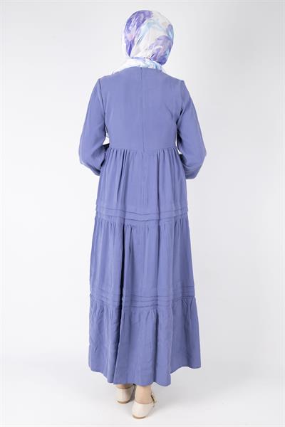 Kat Kat Volanlı Kuşaklı Tesettür Elbise İndigo OTW5238