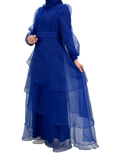 Katkat Tüllü Abiye Elbise Saks OTW4364