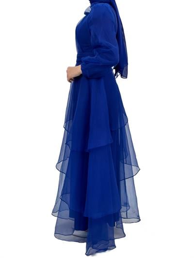 Katkat Tüllü Abiye Elbise Saks OTW4364