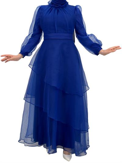 Katkat Tüllü Abiye Elbise Saks OTW4364