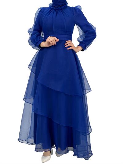 Katkat Tüllü Abiye Elbise Saks OTW4364