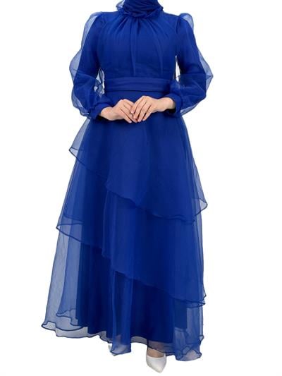 Katkat Tüllü Abiye Elbise Saks OTW4364