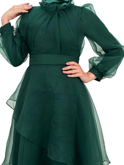 Katkat Tüllü Abiye Elbise Zümrüt OTW4364