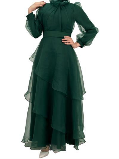 Katkat Tüllü Abiye Elbise Zümrüt OTW4364