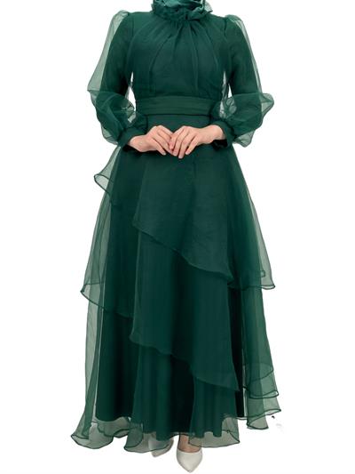 Katkat Tüllü Abiye Elbise Zümrüt OTW4364