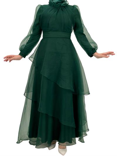 Katkat Tüllü Abiye Elbise Zümrüt OTW4364