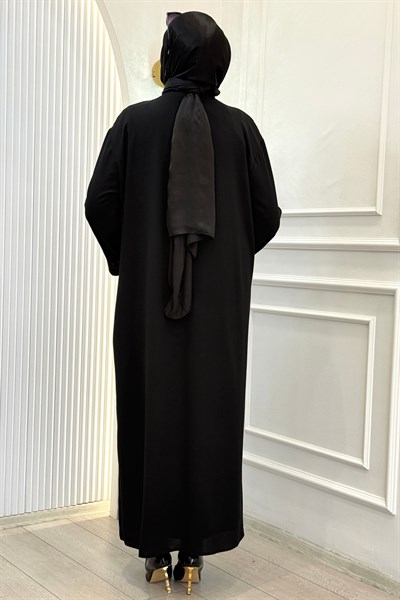 Kelebek Taş İşlemeli Tesettür Abaya Siyah OTW9792