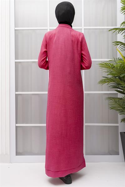 KETEN FERMUARLI GÜNLÜK ELBİSE Pembe OTW2086