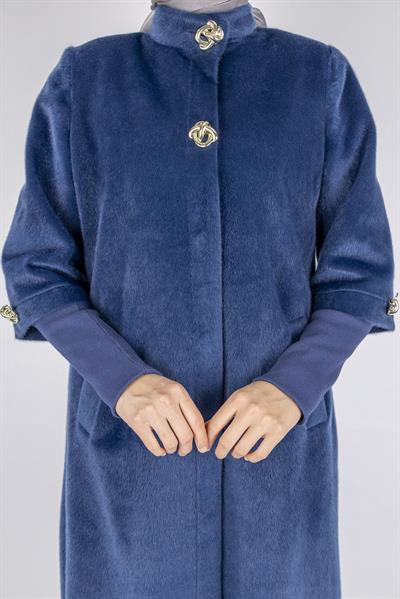 Kışlık Kadın Uzun Tay Tüyü Kaban Lacivert OTW36307