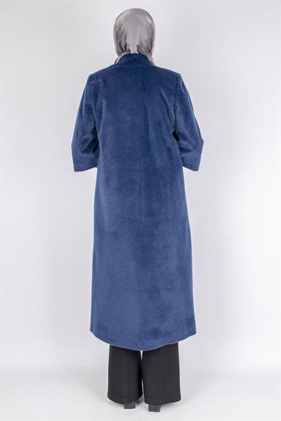 Kışlık Kadın Uzun Tay Tüyü Kaban Lacivert OTW36307