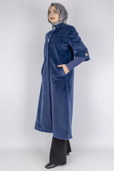 Kışlık Kadın Uzun Tay Tüyü Kaban Lacivert OTW36307