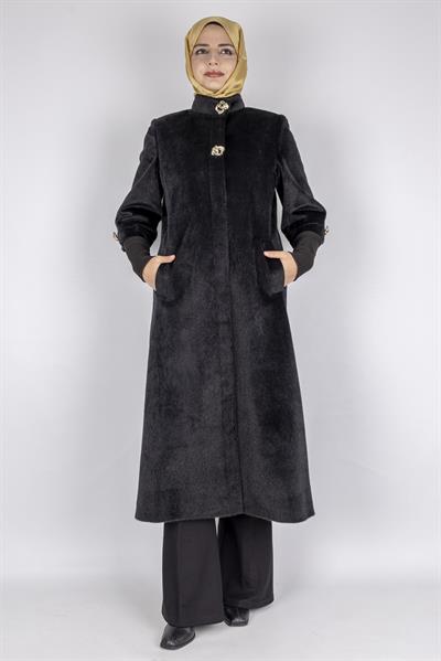 Kışlık Kadın Uzun Tay Tüyü Kaban Siyah OTW36307